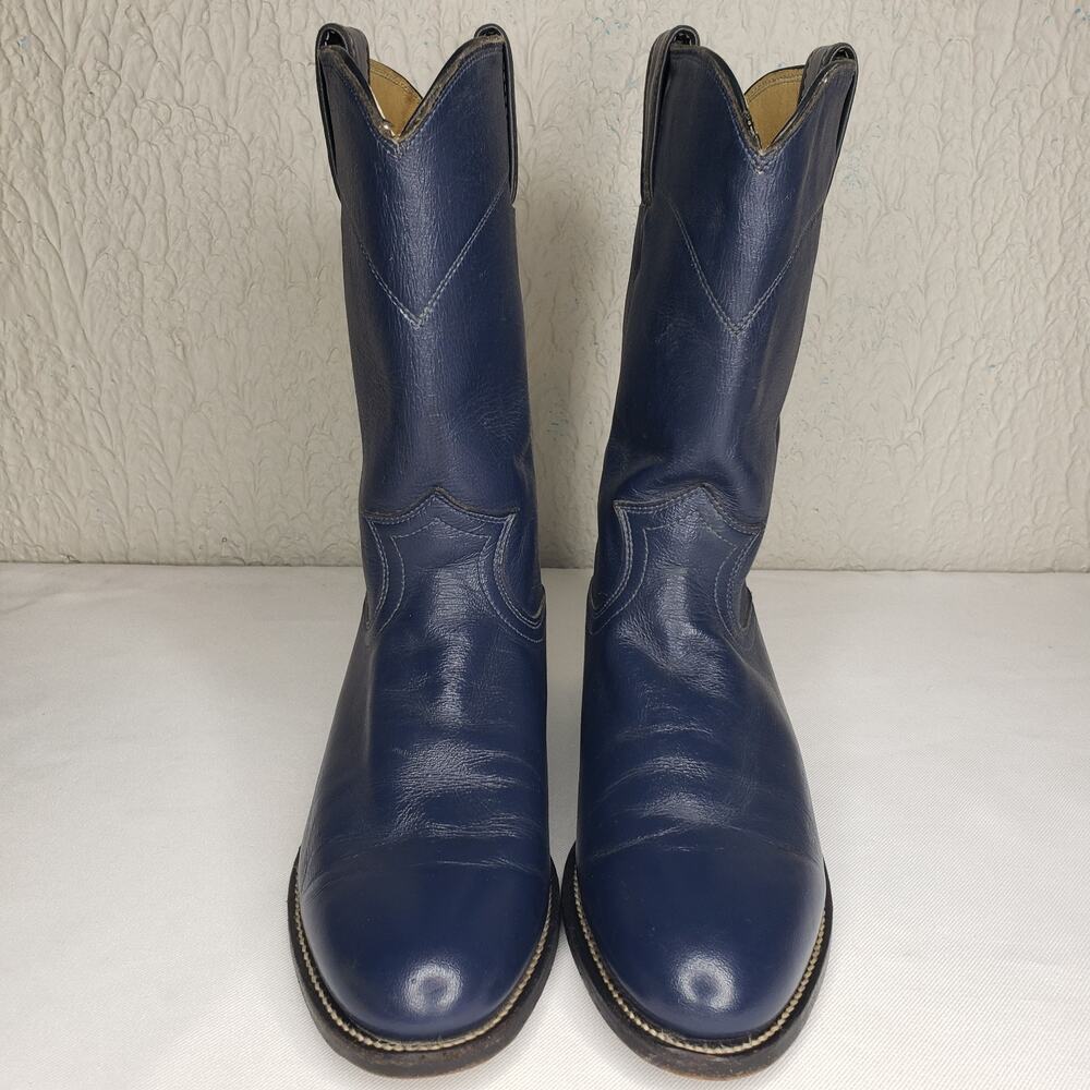 JUSTIN Blue Leather Roper Cowboy Boots Womens Size 6.5 B Vintage L3744 Made USA - Picture 4 of 14